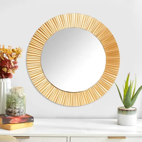 Image of Home Centre Corsica Reflection Gold Glass Round Wall Mirror