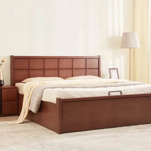 Image of Home Centre | Denis Cresta | King Bed with Hydraulic Storage | Walnut | 78 x 72 | 1 Year Warranty