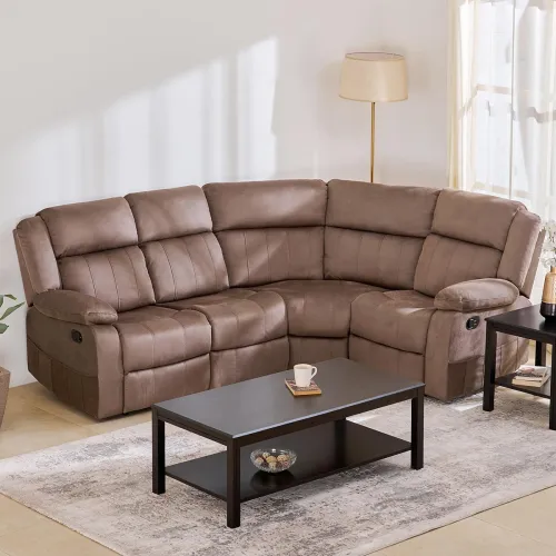 Image of Home Centre Denver Fabric 4-Seater Corner Recliner Set - Brown