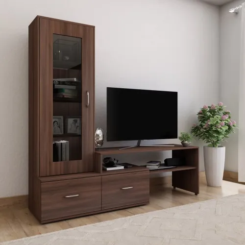 Image of Home Centre Engineered Wood Isla Tv Unit - Brown,155 x40 x158 Cm