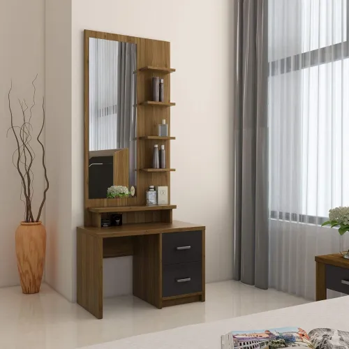 Image of Home Centre Engineered Wood Quadro Dresser Mirror With Drawer - Brown