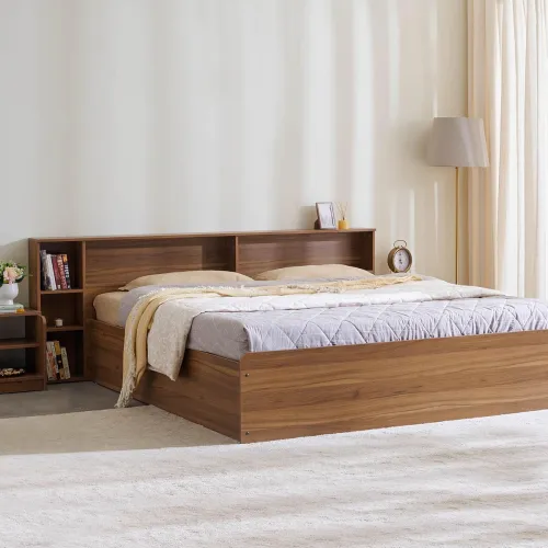 Image of Home Centre | Helios David King Size Bed with Box Storage | Engineered Wood | Teak | 1 Year Warranty