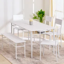 Home Centre | Helios Lia | Engineered Wood | 6 Seater Dining Table Sets | Brown | 1 Table with 4 Chair and 1 Bench | 1 Y