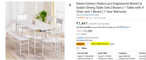 Image of Home Centre Helios Lia Engineered Wood 6 Seater Dining Table Sets