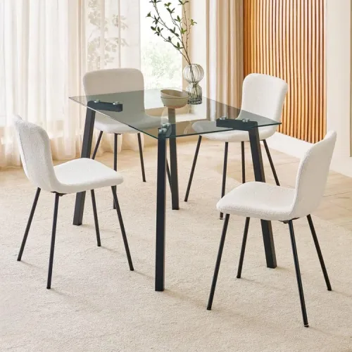 Image of Home Centre | Helios Paul | Fabric | 4 Seater Dining Table Sets | Beige | 1 Table with 4 Chairs | 1 Year Warranty