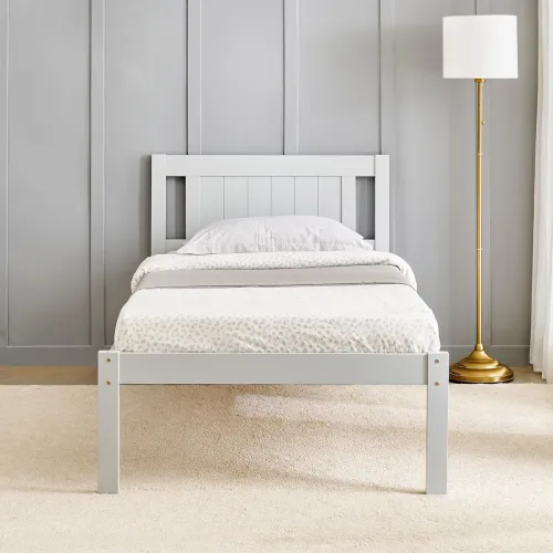 Image of Home Centre | Helios Taylor Lyra Single Bed | Solid Wood | Grey