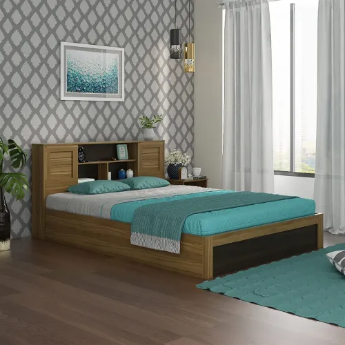 Image of Home Centre Helios Vincent King Bed with Headboard and Box Storage - Brown