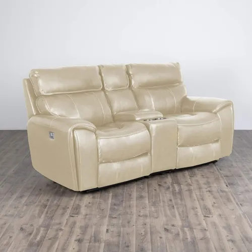 Image of Home Centre Helsinki Beige Solid Leather 2-Seater Electric Recliner - 204cm