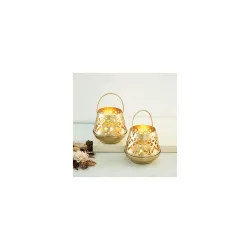 Home Centre Iron Corsica Cut-Work Detail Lantern - Set of 2 