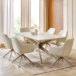 Home Centre | Ivory Ceramic 6 Seater Tables | Table for Home | Ceramic Top, Metal | Beige | 1 Year Warranty