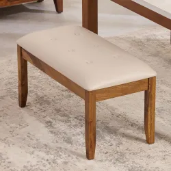 Home Centre | Giza Faux Leather Dining Bench | Solid Wood, for Dining Room | Beige | 1 Year Warranty