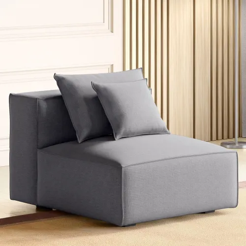 Image of Home Centre Mills Solid Wood Fabric 1-Seater Armless Sofa – Grey