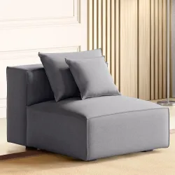 Home Centre Mills Solid Wood Fabric 1-Seater Armless Sofa – Grey