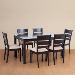 Home Centre 6 Seater Montoya Solid Wood Dining Set with 6 Chairs | Solid Wood Dining Table Sets for Dining Room|(Brown) 