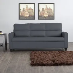 Home Centre Polyester Helios Clary Solid 3 Seater Sofa- Grey