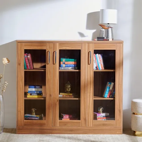 Image of Home Centre Quadro 3-Door Engineered Wood Book Cabinet Brown