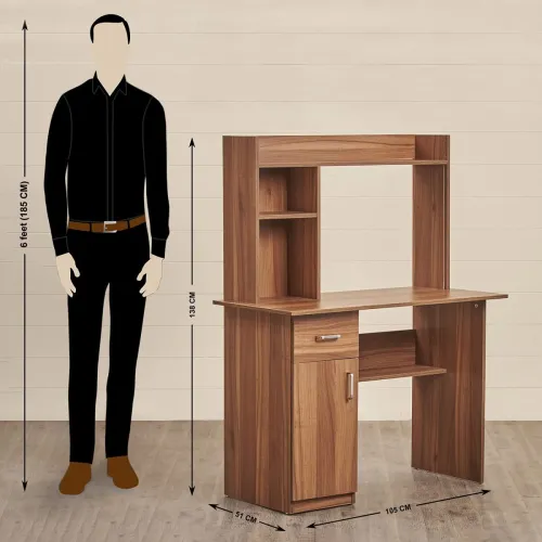 Image of Home Centre Quadro Nxt Study Engineered Wood Desk with Flap - Walnut Finish