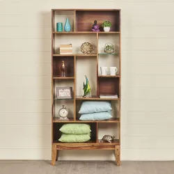 Home Centre Helios Vico Brown Solid Sheesham Wood Open Book Shelf with 13 Shelves