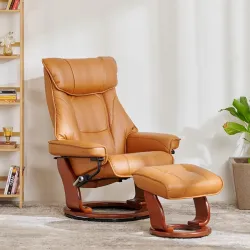 Home Centre Silas Faux Leather Revolving Lounge Recliner with Foot Stoo