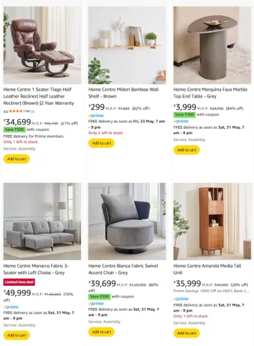 Image of Home Centre Store Standard Sofa & Wood Product @ Up to 82% Discount