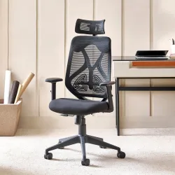 Home Centre | Yuva Ergofit Office Chair | Ergonomic Study Chair | Polyester Blend | Black | 1 Year Warranty