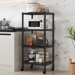 HOME CUBE 4-Tier Storage Shelf with Plastic Shelves with Wheels Kitchen Organizer Rack Microwave Stand Bookshelf Standin