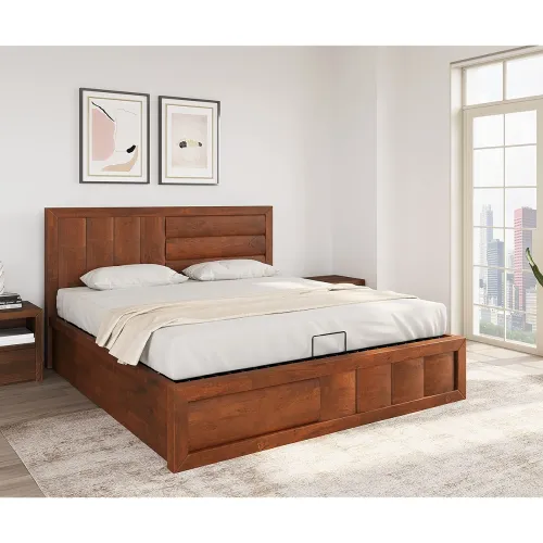Image of @home By Nilkamal Gladiator King Bed with Hydraulic Storage (Brown)
