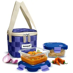 Home Puff Borosilicate Glass Lunch Box Set (2 × 320 ml)