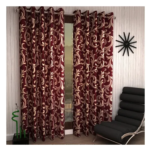 Image of Home Sizzler 2 Piece Eyelet Polyester Window Curtain - 5ft, Maroon