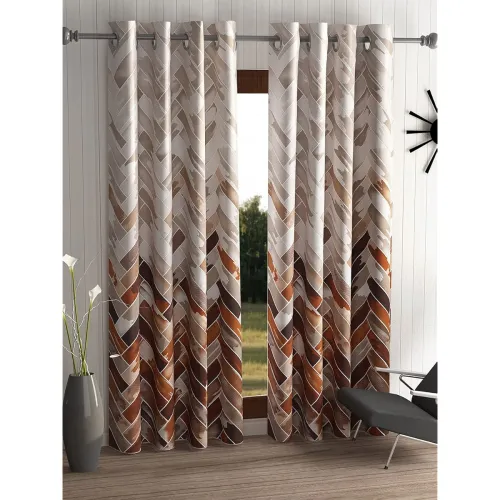 Image of Home Sizzler 2 Pieces Geometrical Panel Eyelet Polyester Window Curtains - 5 Feet, Brown, Eyelet | Light-Filtering
