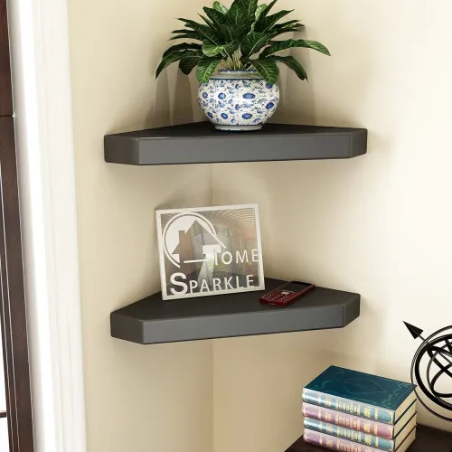 Image of Home Sparkle Corner Wall Shelves Set of , Black