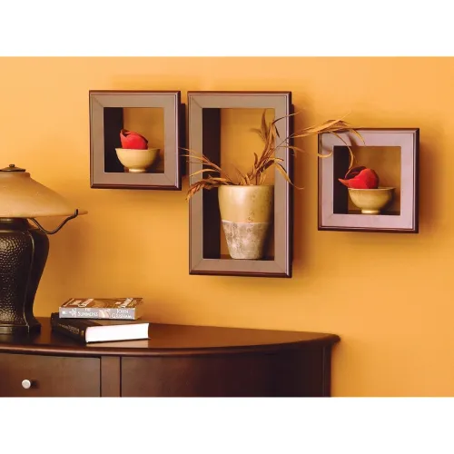 Image of Home Sparkle Set of 3 Wall Shelves / Frames Engineered Wood (Brown)