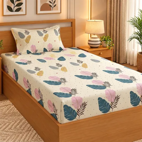Image of Home Stylish 280 TC Floral Print Ezyption Cotton 1 Single Bedsheet with 1 Pillow