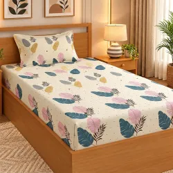 Home Stylish 280 TC Floral Print Ezyption Cotton 1 Single Bedsheet with 1 Pillow