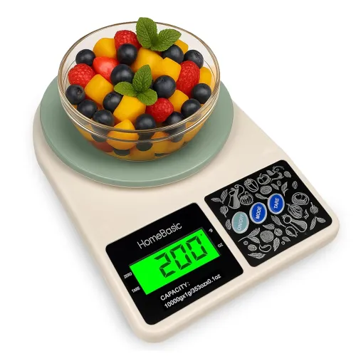 Image of HOMEBASIC Digital Kitchen Weighing Scale 10Kg: High-Precision 1g Accuracy | Tare Function, LCD Display, Multi-Unit (g, o