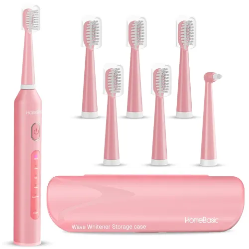 Image of HOMEBASIC Electric Toothbrush For Adults | 5 Brushing Modes, 6 Replaceable Brush Heads, 60-Day Battery, USB Charging, IP