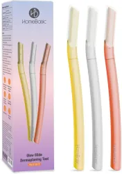 HOMEBASIC Glow Glide Reusable Facial Razor, Rust-Resistant, Travel-Friendly For, Women (Pack of 3)