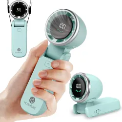 HOMEBASIC Mini Portable Hand Fan| Handheld Desk Fan with 5 Adjustable Speed, Hanging Neck Strap, Digital Display, USB-C Rechargeable, 13000 RPM| Foldable Pocket Fan for Travel, Home & Office