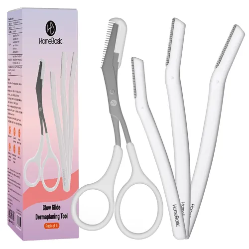 Image of HOMEBASIC Reusable Face Razors with Eyebrow Trimmer Scissor | Painless Hair Remover Kit for Men & Women's Eyebrows, Fore