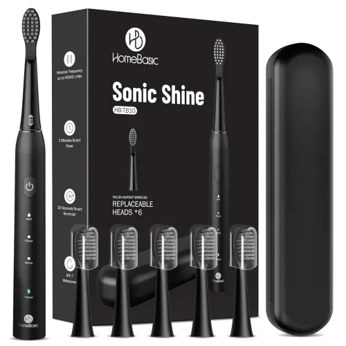Image of HOMEBASIC Sonic Toothbrush – 6 Heads, 50-Day Battery (Black)