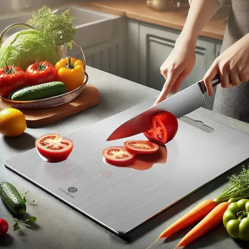 Image of HOMEBASIC Stainless Steel Chopping Board (30x20x0.1 cm, Food-Grade, Non-Porous)