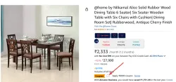 @home by Nilkamal Alice Solid Rubber Wood Dining Table 6 Seater