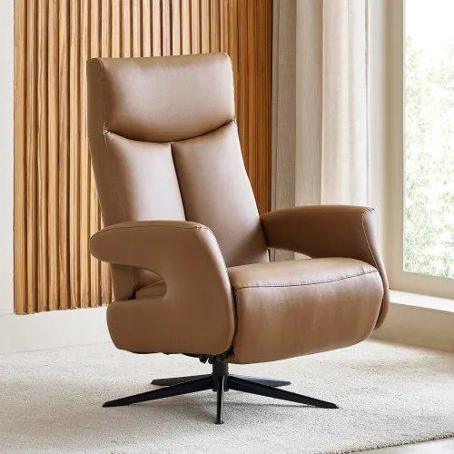 Image of Home Centre | Damian Faux Leather 1 Seater Manual Recliners | Recliner Sofa for Living Room | Brown | 1 Year Warranty