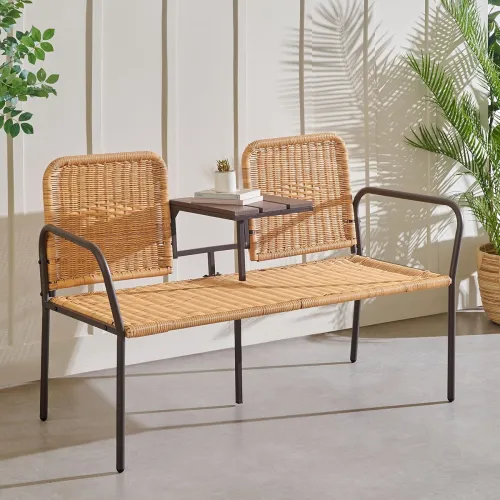 Image of Home Centre | Fullerton | Polyrattan 2-Seater Love Seat with Tray | Outdoor Furniture | Brown | 1 Year Warranty