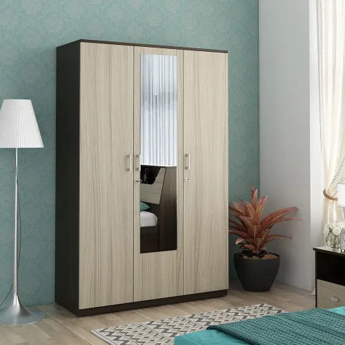 Image of Home Centre Helios Lawrence 3-Door Wardrobe with Mirror - Beige