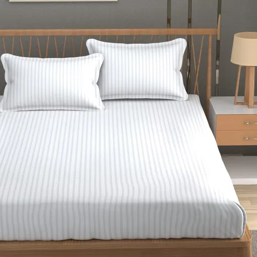 Image of Homefab India 160 TC Stripe Glace Cotton Double BedSheet with 2 Pillow Covers
