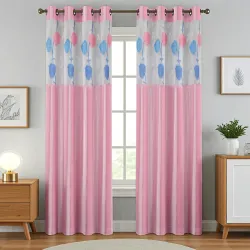 Homefab India RusselNet Eyelet Polyester Curtains; Semi-Transparent, 9 x 4 feet Long Door Curtain, Pink, Pack of 2 Piece