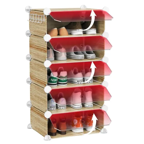 Image of Homeland Shoe Rack-5 Layer -Plastic Wooden Looking Organizer