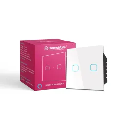 HomeMate® WiFi 2 Gang Touch Switch | No Hub Required | Compatible with Alexa and Google Home | 15 A (1, White)