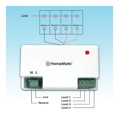 Image of HomeMate WiFi 4 Node Smart Switch | No Hub Required | Retro Fit with Manual Control |